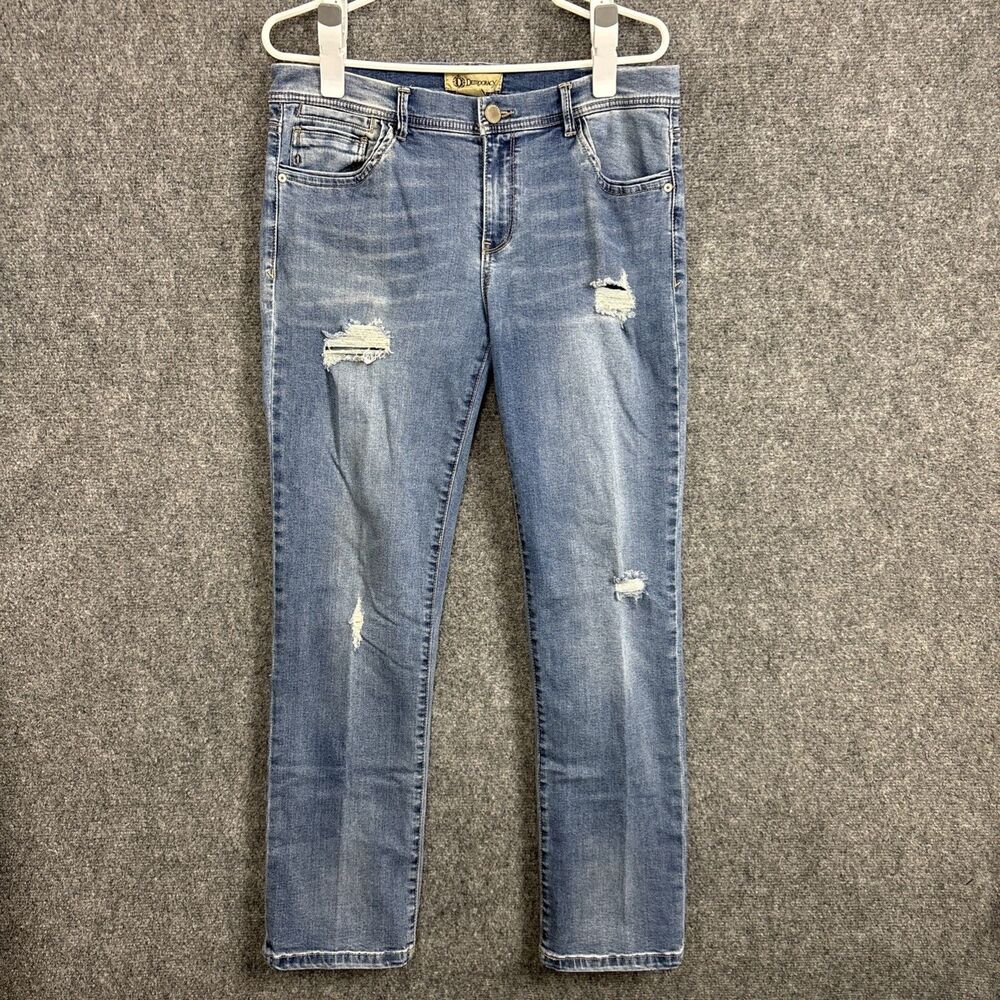 Democracy Straight Jeans Womens Size 8 Blue Distressed Stretch